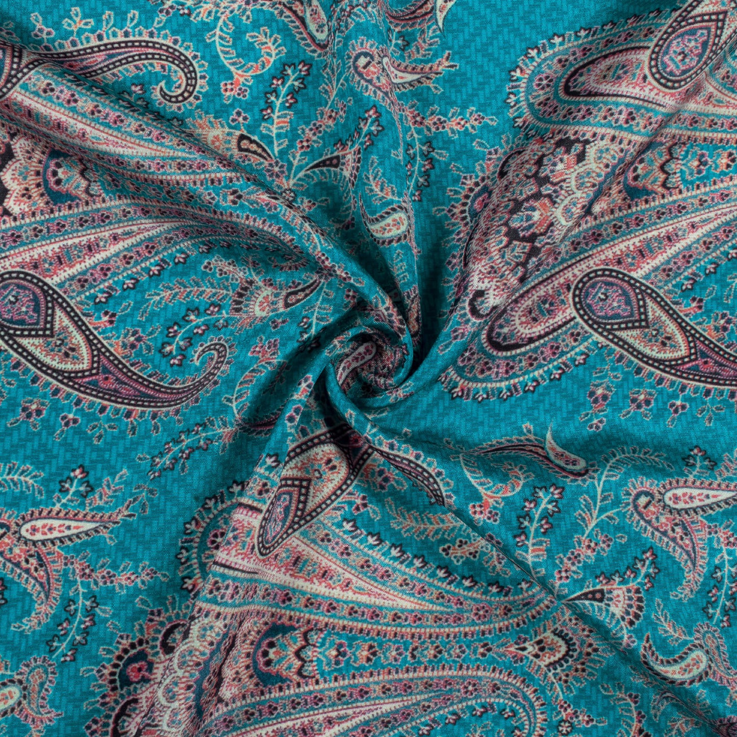 Teal Blue And Maroon Ethnic Pattern Digital Print Crepe Silk Fabric