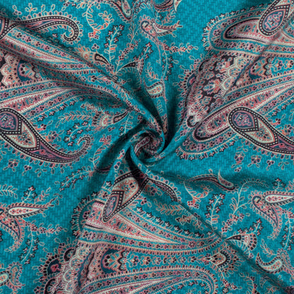 Teal Blue And Maroon Ethnic Pattern Digital Print Crepe Silk Fabric