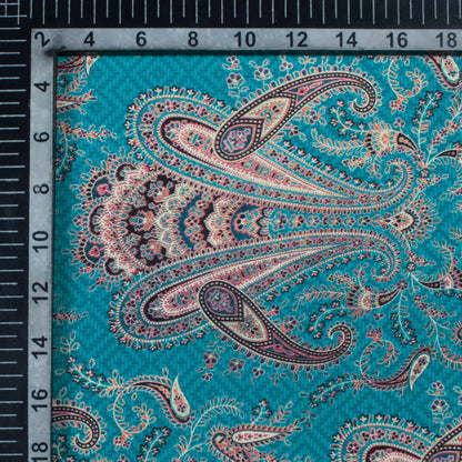 Teal Blue And Maroon Ethnic Pattern Digital Print Crepe Silk Fabric