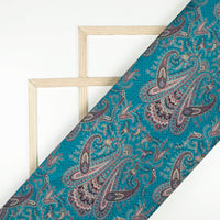 Teal Blue And Maroon Ethnic Pattern Digital Print Crepe Silk Fabric