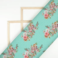 Turquoise Blue And Pink Floral Pattern Digital Print Crepe Silk Fabric