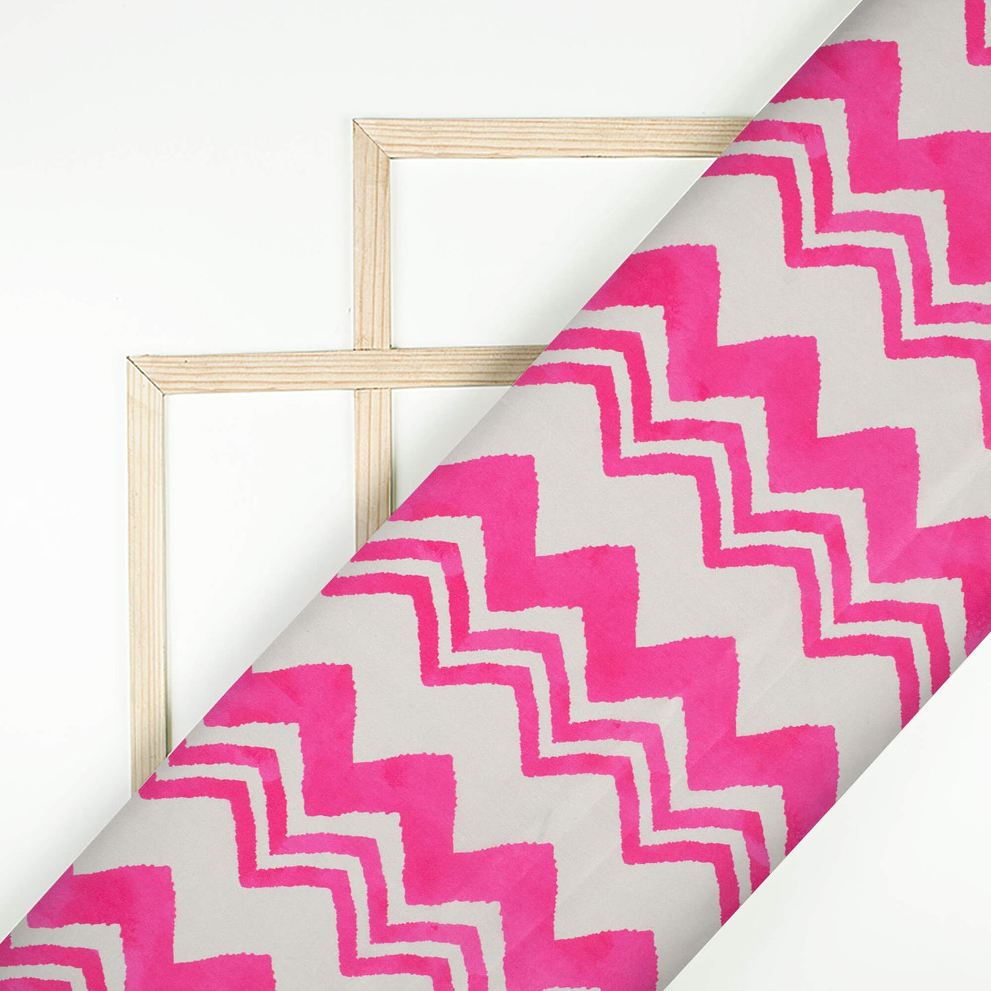 Taffy Pink And Cream Chevron Pattern Digital Print Crepe Silk Fabric