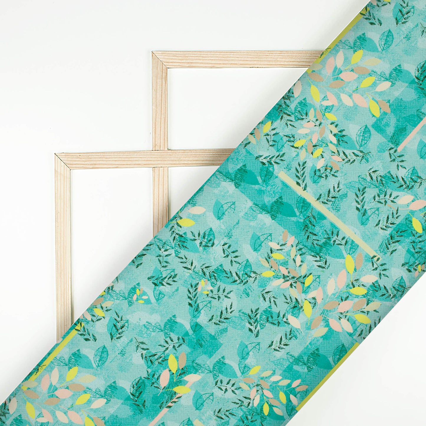 Pine Green And Lemon Yellow Leaf Pattern Digital Print Crepe Silk Fabric