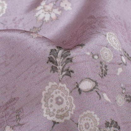 Heather Purple And Cream Floral Pattern Digital Print Crepe Silk Fabric