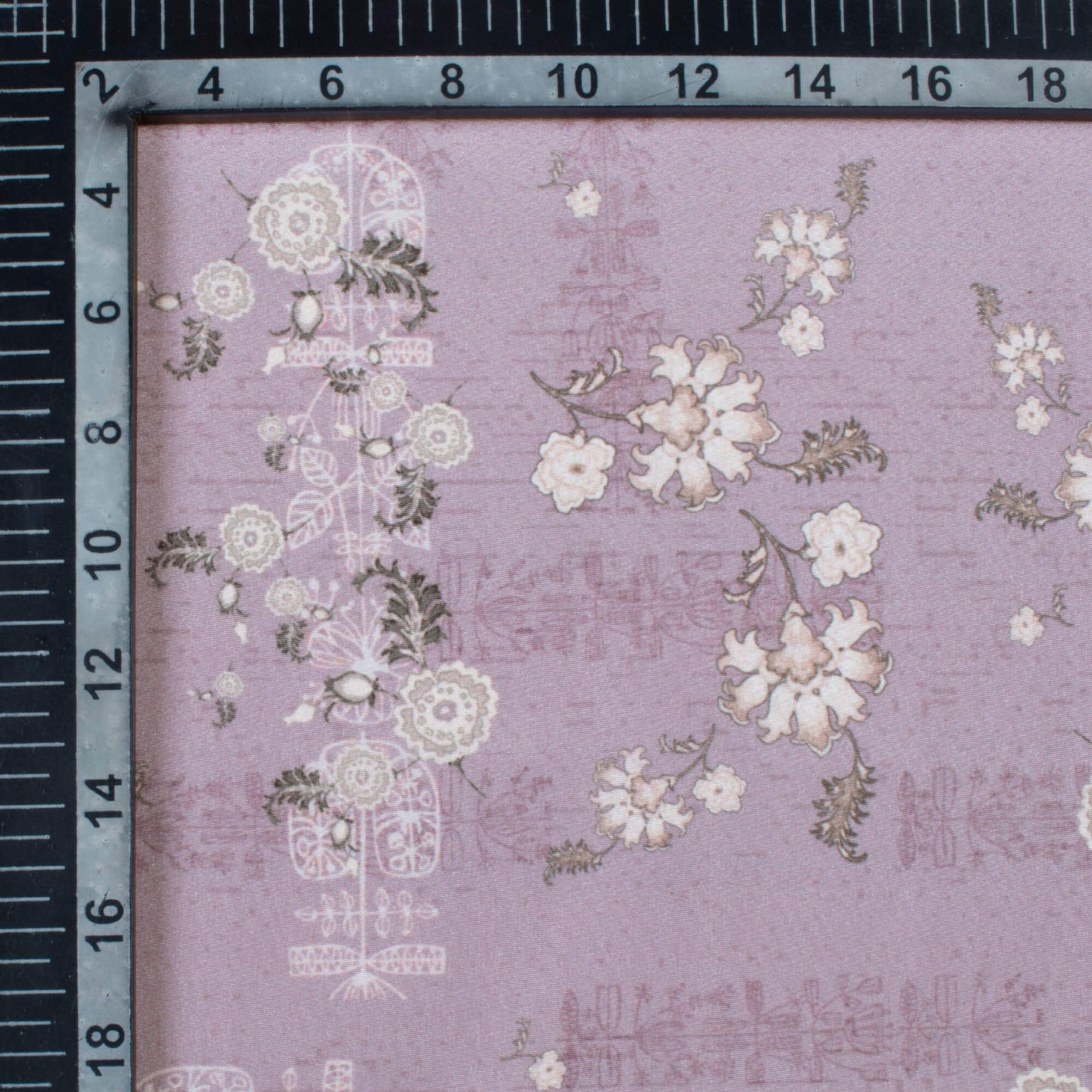 Heather Purple And Cream Floral Pattern Digital Print Crepe Silk Fabric