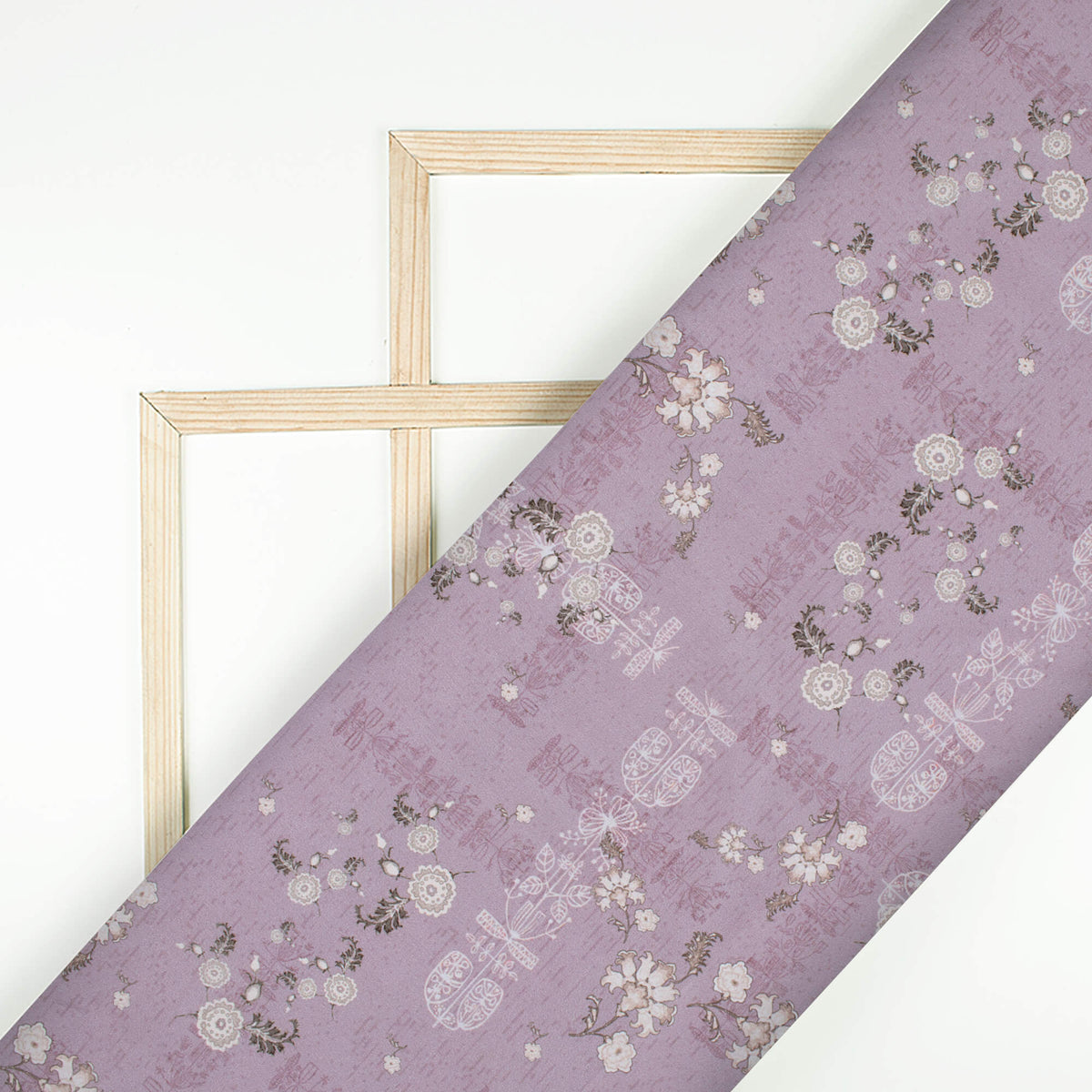 Heather Purple And Cream Floral Pattern Digital Print Crepe Silk Fabric