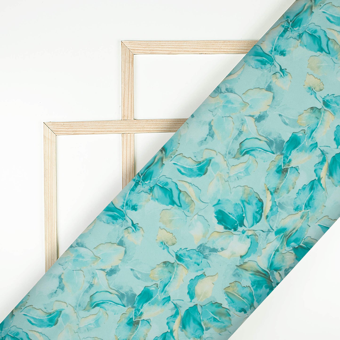 Light Sea Green And Blue Leaf Pattern Digital Print Georgette Fabric