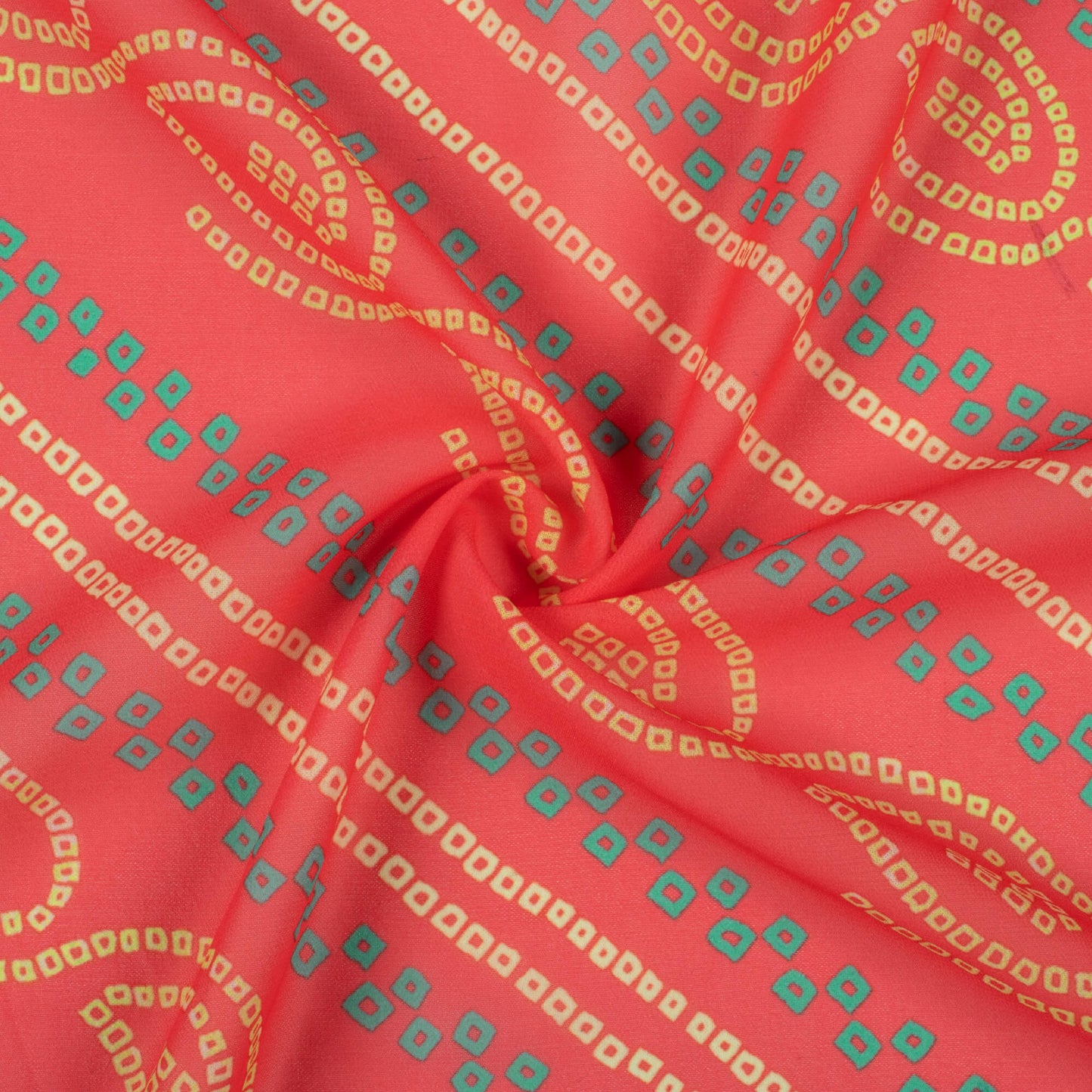 Persian Red And Yellow Bandhani Pattern Digital Print Georgette Fabric