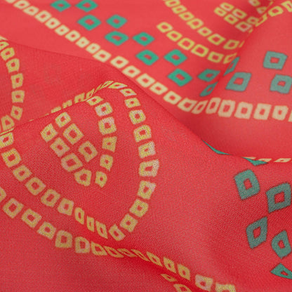 Persian Red And Yellow Bandhanii Pattern Digital Print Georgette Fabric