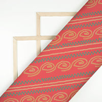 Persian Red And Yellow Bandhanii Pattern Digital Print Georgette Fabric