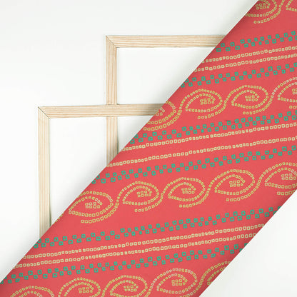 Persian Red And Yellow Bandhanii Pattern Digital Print Georgette Fabric