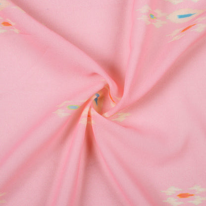 Baby Pink And Blue Ikkat Pattern Digital Print Georgette Fabric