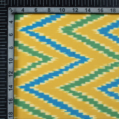 Mustard Yellow And Blue Chevron Pattern Digital Print Georgette Fabric