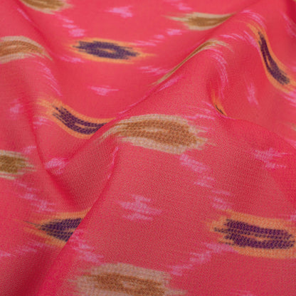 Deep Pink And Army Green Ikkat Pattern Digital Print Georgette Fabric