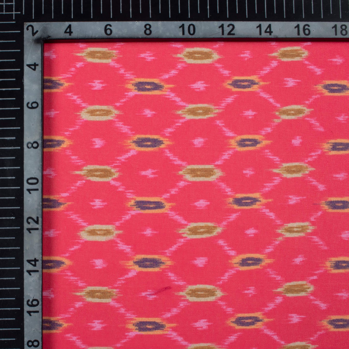 Deep Pink And Army Green Ikat Pattern Digital Print Georgette Fabric