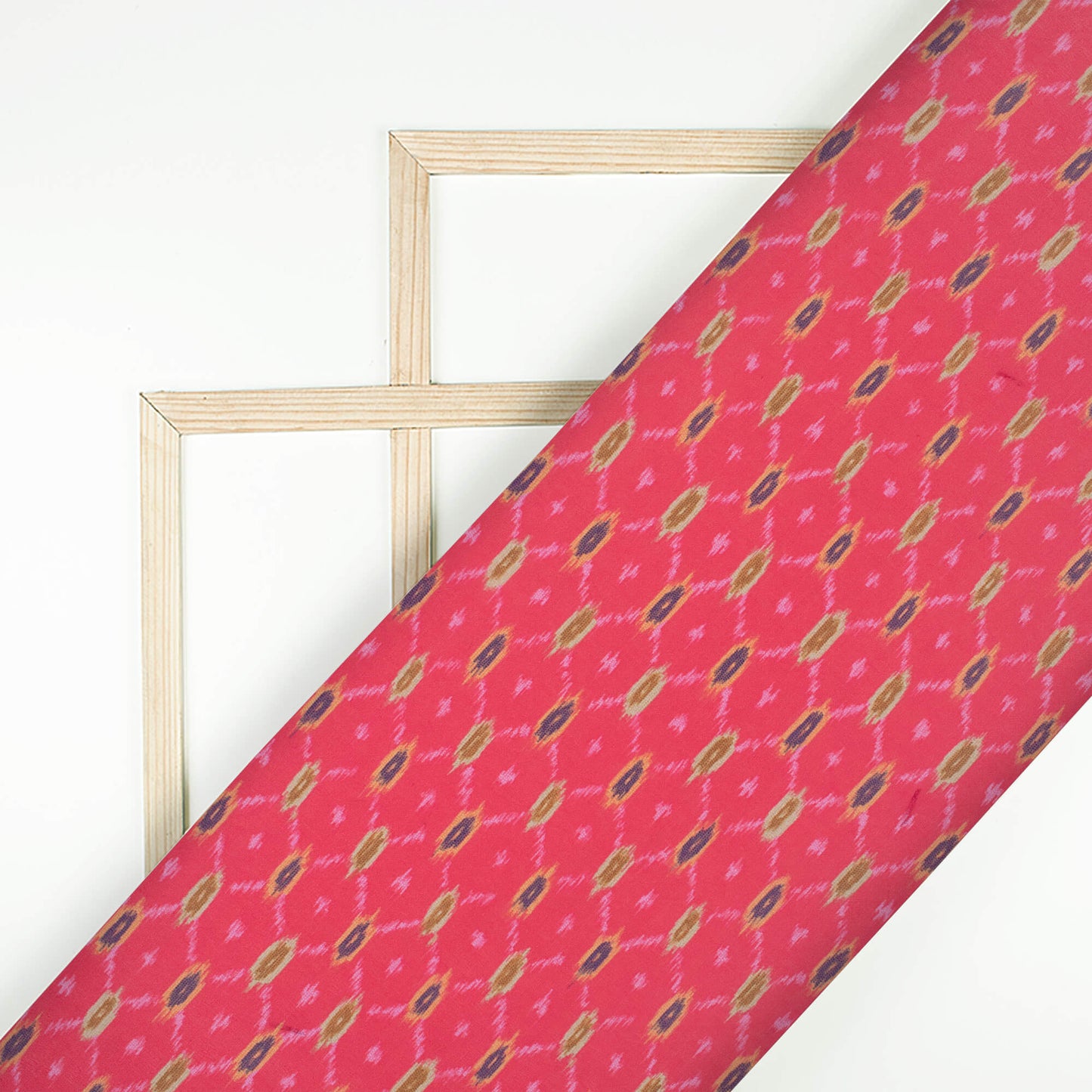 Deep Pink And Army Green Ikat Pattern Digital Print Georgette Fabric