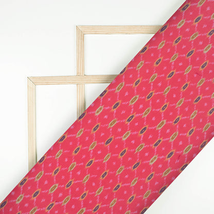 Deep Pink And Army Green Ikkat Pattern Digital Print Georgette Fabric