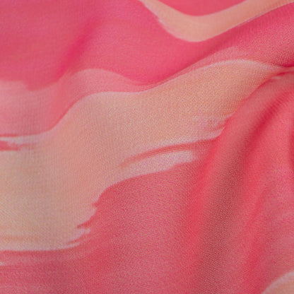 Hot Pink And Beige Ikkat Pattern Digital Print Georgette Fabric