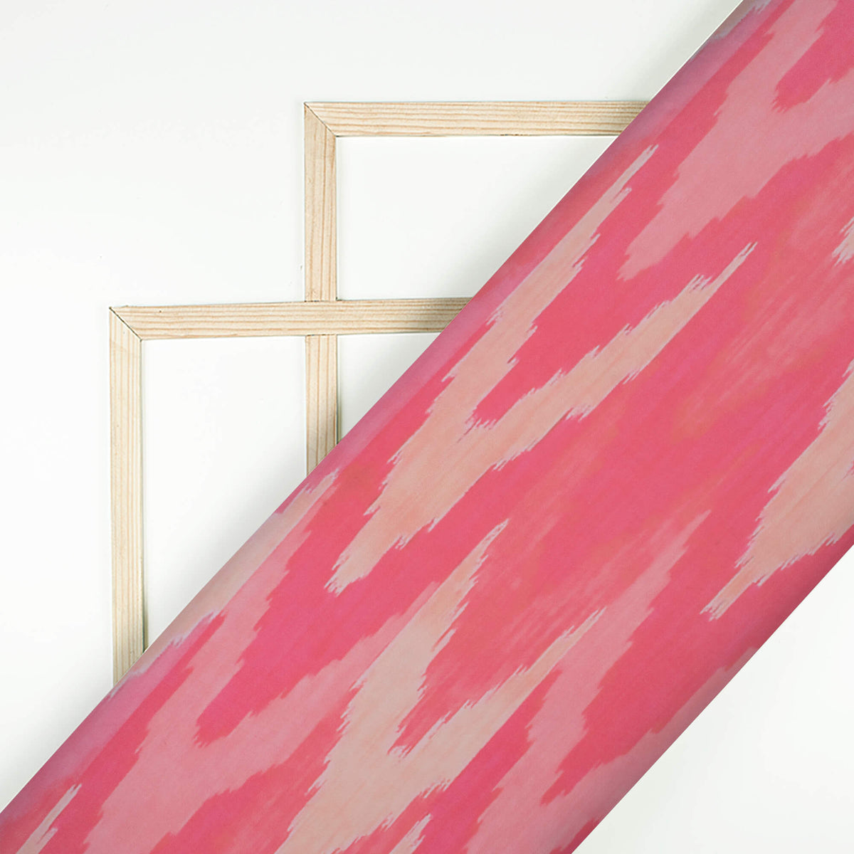 Hot Pink And Beige Ikkat Pattern Digital Print Georgette Fabric
