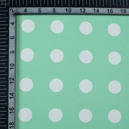 Mint Green And White Polka Dots Pattern Digital Print Georgette Fabric