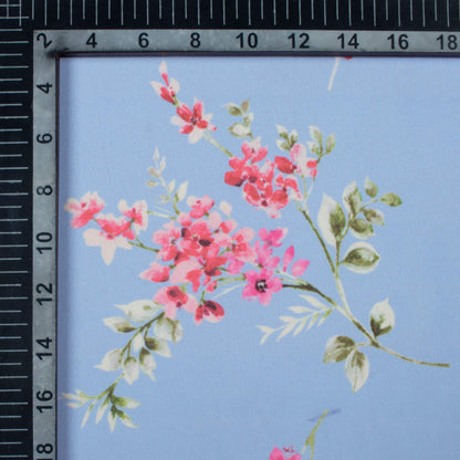 Cornflower Blue And Pink Floral Pattern Digital Print Georgette Fabric