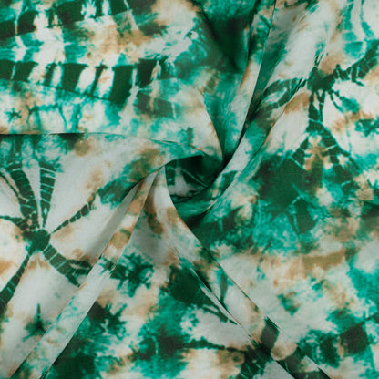 Kaitoke Green And Brown Shiiborii Pattern Digital Print Georgette Fabric