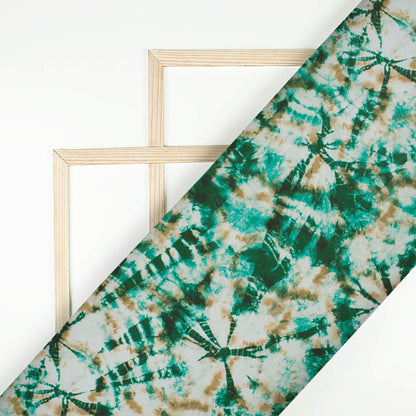 Kaitoke Green And Brown Shiiborii Pattern Digital Print Georgette Fabric