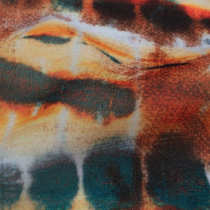 Dark Green And Orange Shiiborii Pattern Digital Print Georgette Fabric