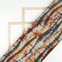 Dark Green And Orange Shiiborii Pattern Digital Print Georgette Fabric