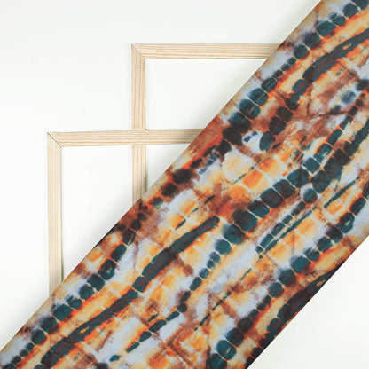 Dark Green And Orange Shiiborii Pattern Digital Print Georgette Fabric