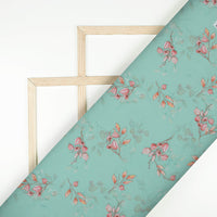 Fountain Blue And Pink Floral Pattern Digital Print Georgette Fabric