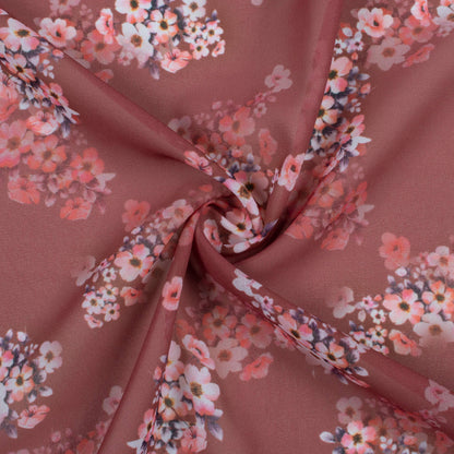 Rosewood Pink And White Floral Pattern Digital Print Georgette Fabric
