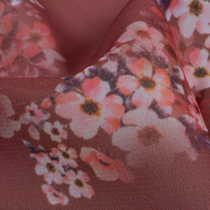 Rosewood Pink And White Floral Pattern Digital Print Georgette Fabric