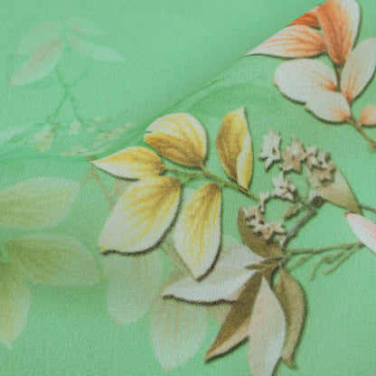 Spring Green And Yellow Floral Pattern Digital Print Georgette Fabric
