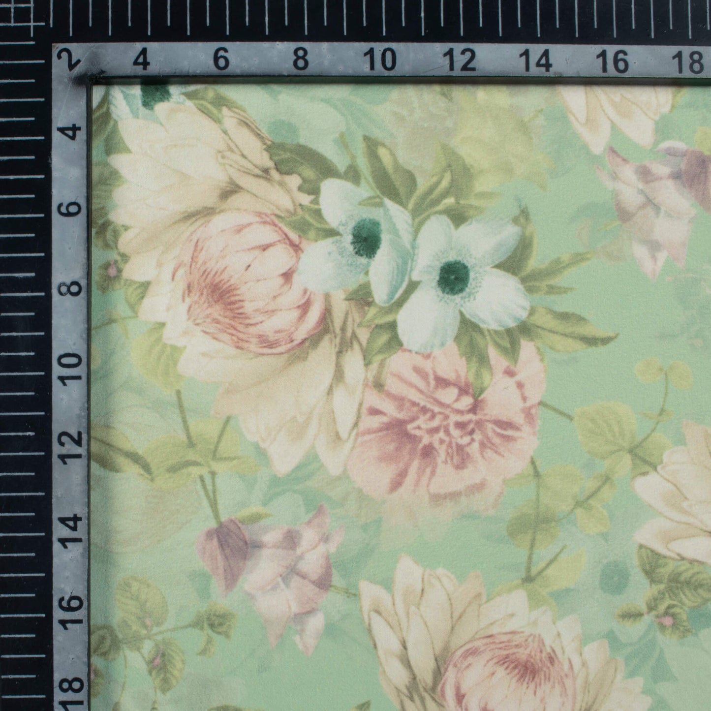 Swamp Green And Pink Floral Pattern Digital Print Georgette Fabric