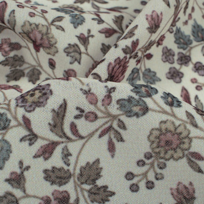 Cream and Fern Green Floral Pattern Digital Print Georgette Fabric