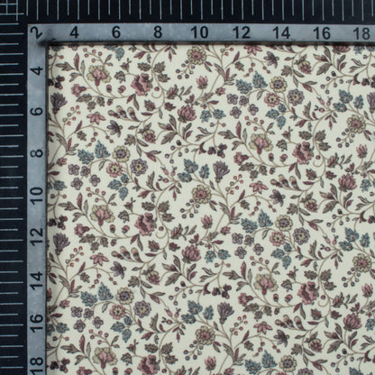 Cream and Fern Green Floral Pattern Digital Print Georgette Fabric