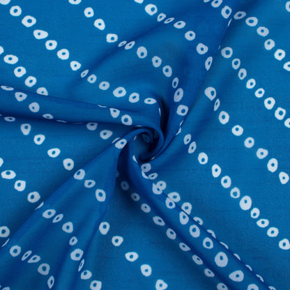 Midnight Blue And White Bandhanii Pattern Digital Print Georgette Fabric
