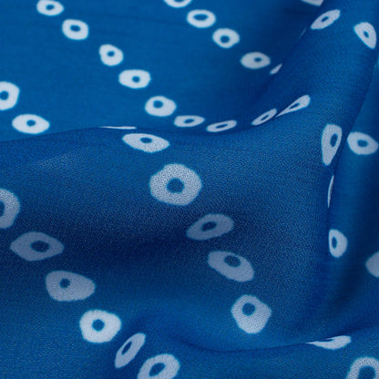 Midnight Blue And White Bandhanii Pattern Digital Print Georgette Fabric