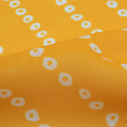 Honey Yellow And White Bandhanii Pattern Digital Print Georgette Fabric