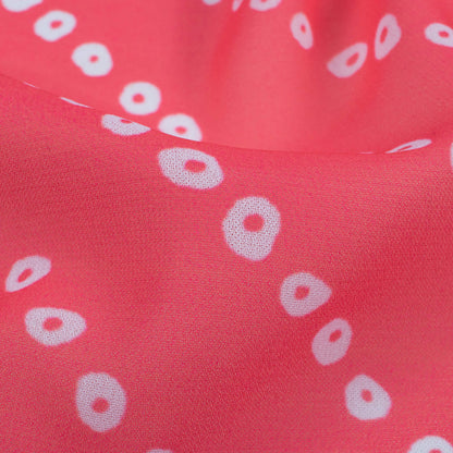 Punch Pink And White Bandhanii Pattern Digital Print Georgette Fabric