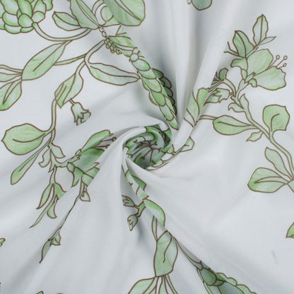 White And Green Floral Pattern Digital Print Georgette Fabric