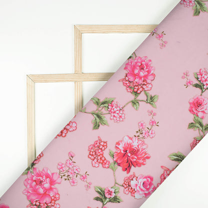 Pink And Green Floral Pattern Digital Print Georgette Fabric