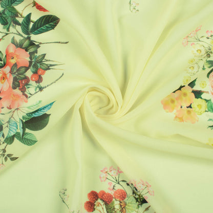 Pastel Yellow And Orange Floral Pattern Digital Print Georgette Fabric