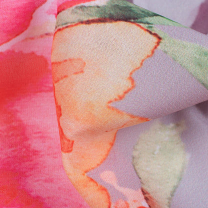 Lavender Purple And Red Floral Pattern Digital Print Georgette Fabric