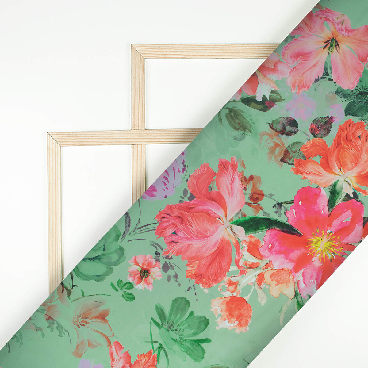 Mint Green And Red Floral Pattern Digital Print Georgette Fabric