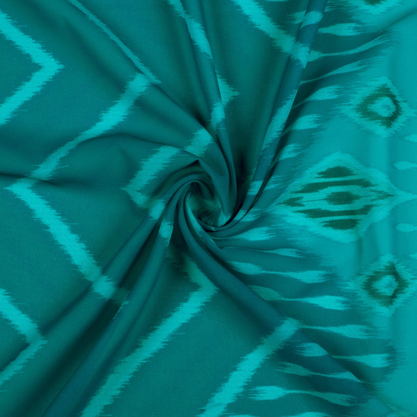 Teal Green And Tiffany Blue Daman Pattern Digital Print Georgette Fabric