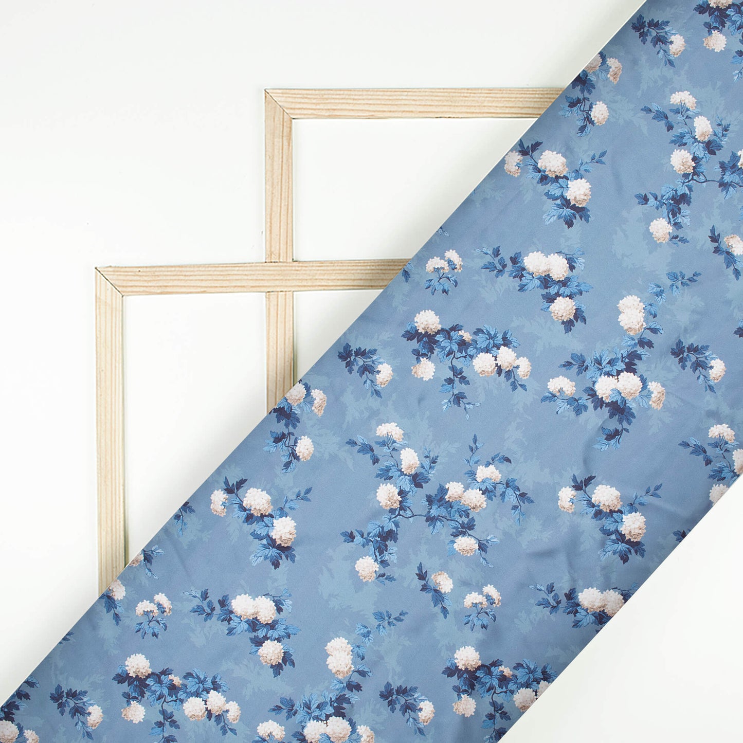 Slate Blue And Off White Floral Pattern Digital Print Japan Satin Fabric