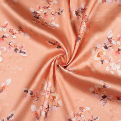 Salmon Orange And Peach Floral Pattern Digital Print Japan Satin Fabric