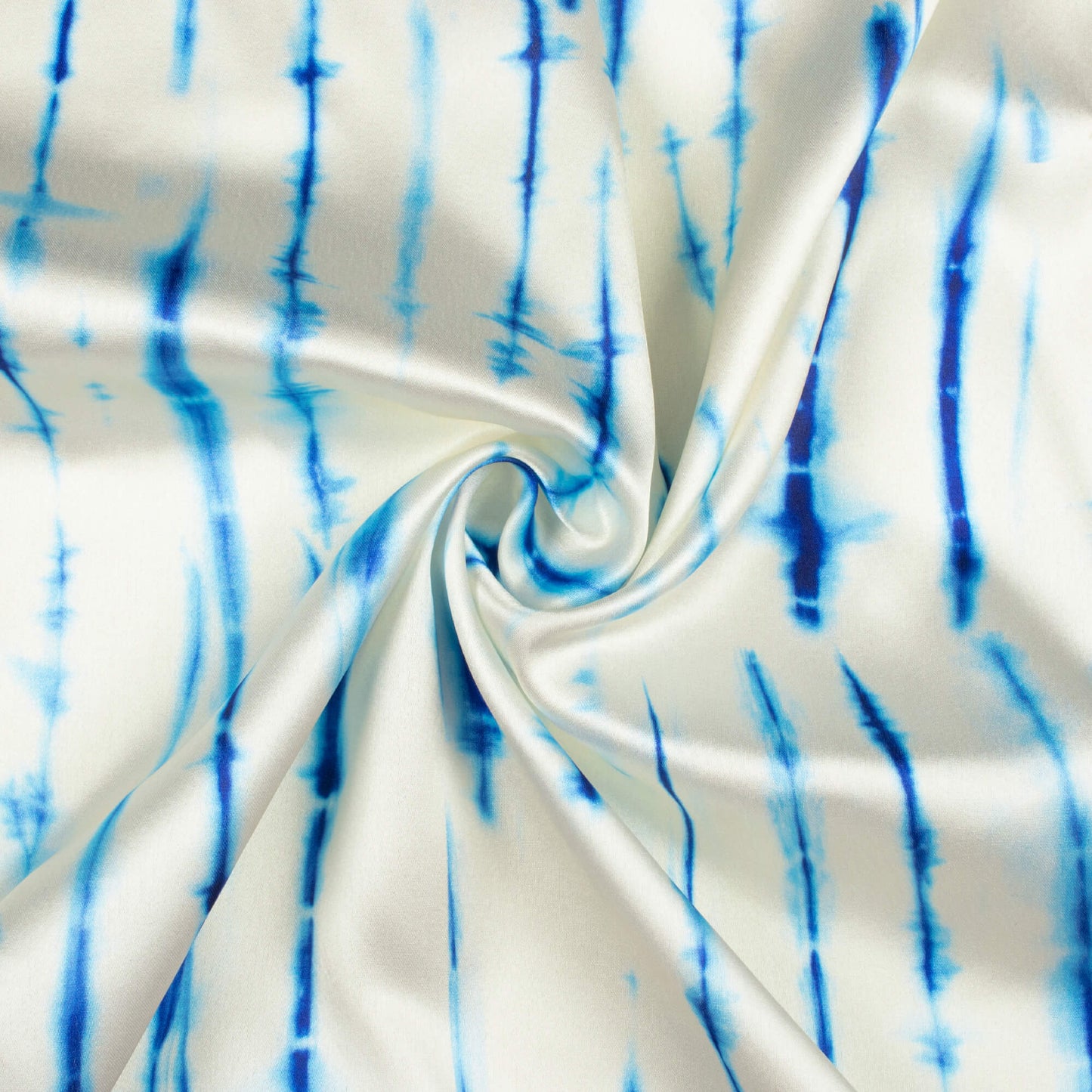 Daisy White And Navy Blue Shibori Pattern Digital Print Japan Satin Fabric